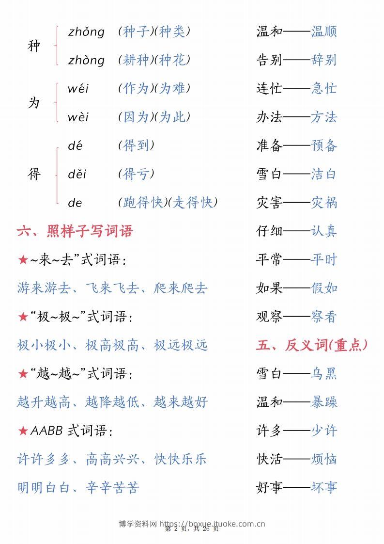 图片[2]-【1-8单元汇总知识要点（26页）】二上语文-博学资料网