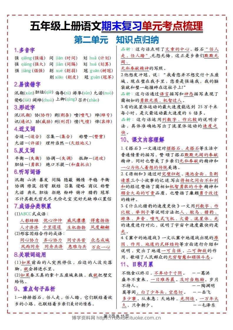 图片[2]-【期末复习1-8单元考点梳理】五上语文-博学资料网