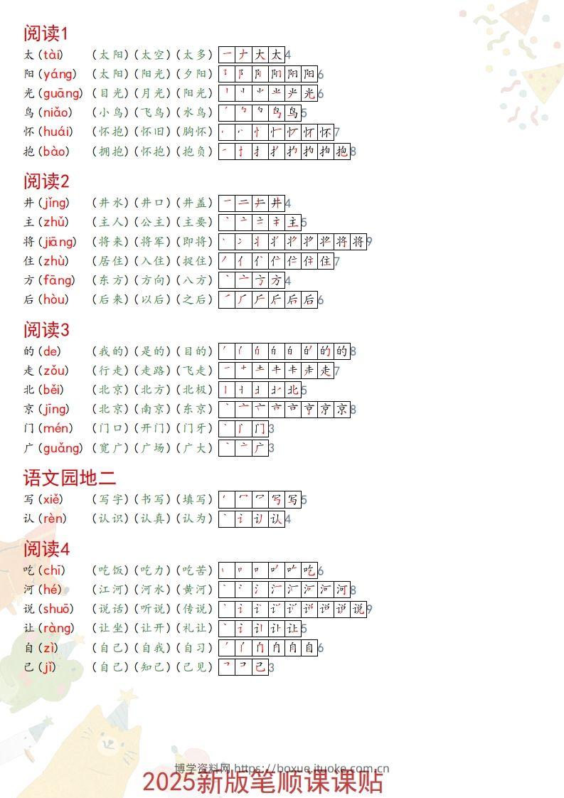 图片[2]-2025春一年级语文新版笔顺课课贴-博学资料网