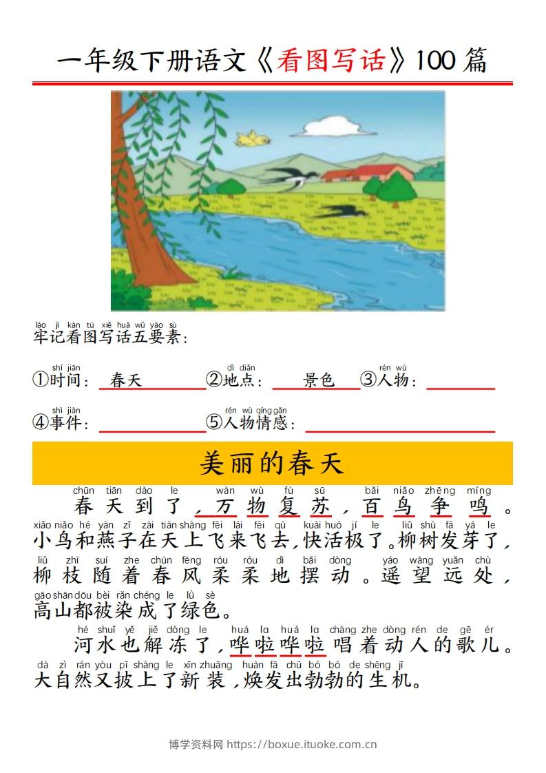 图片[2]-一年级下册语文看图写话五要素训练拼音版精选100篇-博学资料网