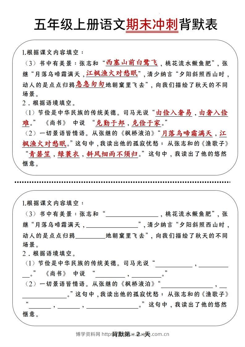 图片[2]-【期末冲刺背默表】五上语文-博学资料网