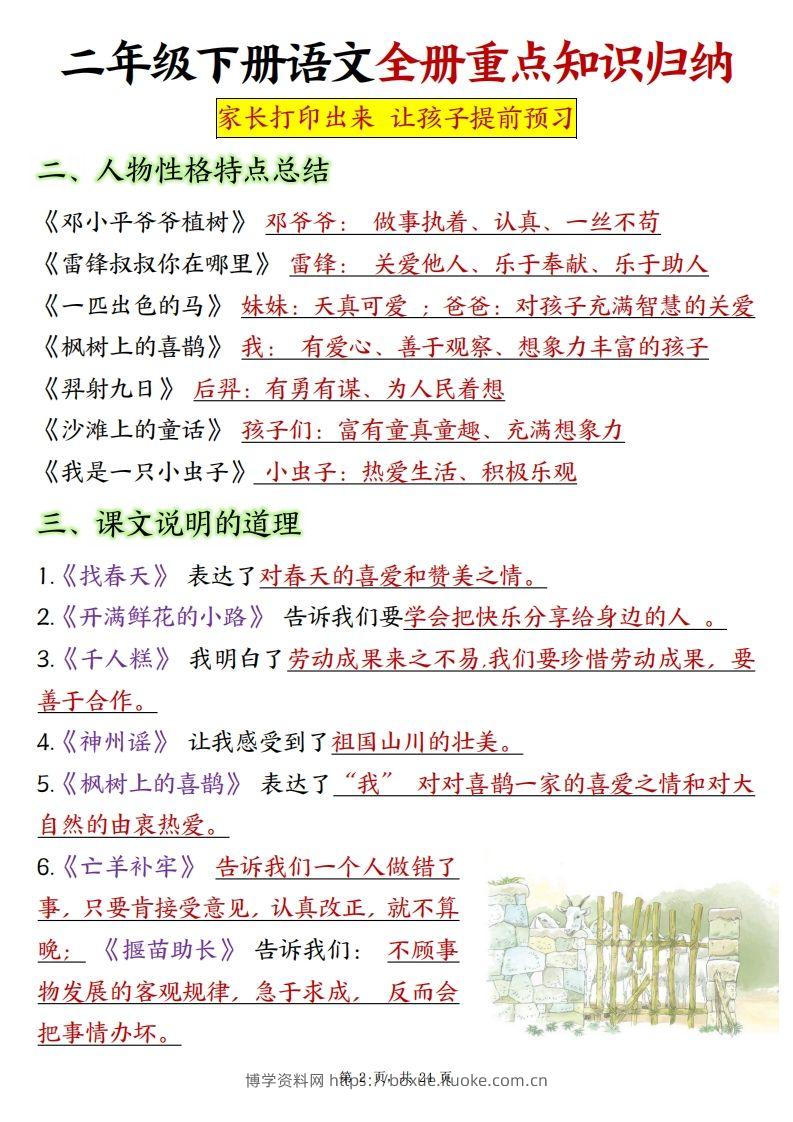 图片[2]-二下语文全册预习重点知识归纳（含练习24页）-博学资料网