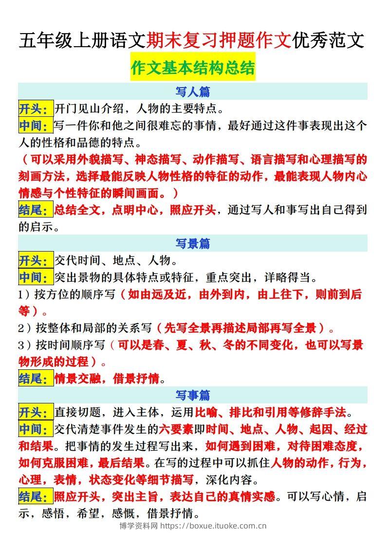 图片[2]-【期末复习押题作文优秀范文】五上语文-博学资料网