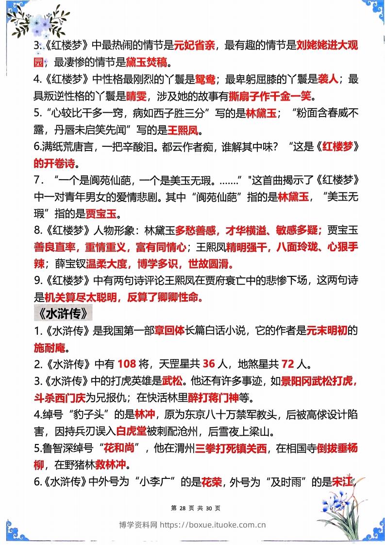 图片[2]-五年级下册语文四大名著常考知识点-博学资料网