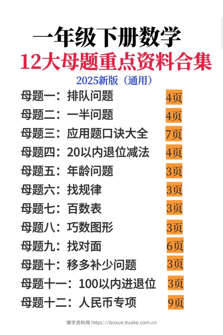 一年级下册数学12大母题重点资料合集-博学资料网