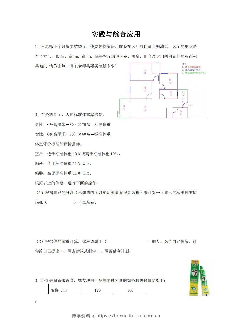 实践与综合应用含答案2页（六）下数学总复习专题.通用版-博学资料网