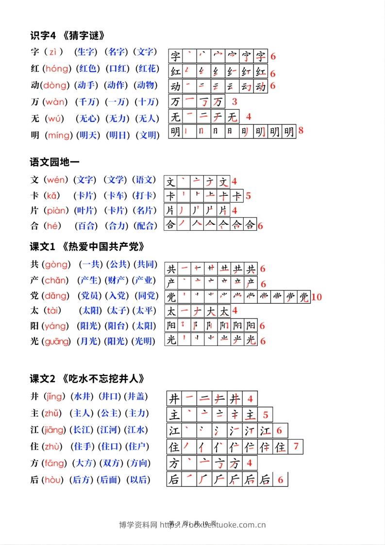 图片[2]-新版一年级下册语文生字笔顺拼音组词(课本贴)-博学资料网