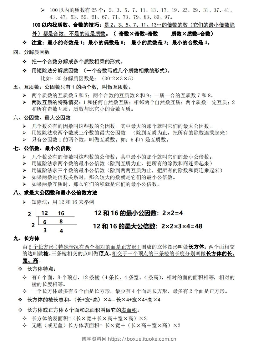图片[2]-五下数学：知识点读背（通用）-博学资料网