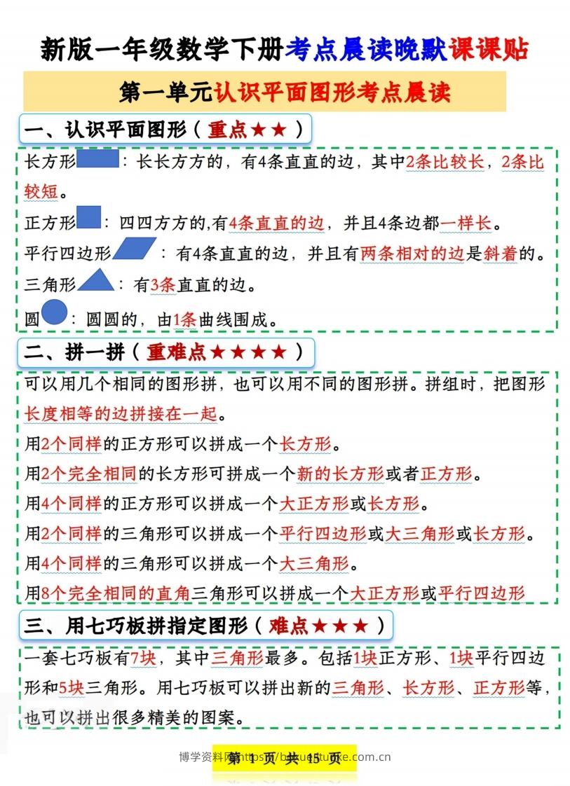 一下数学《晨读晚默课课贴》-博学资料网