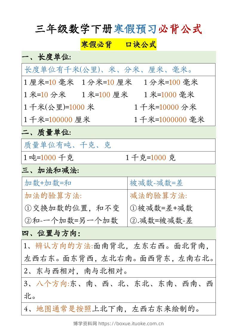 三下数学必备公式大全(3)-博学资料网