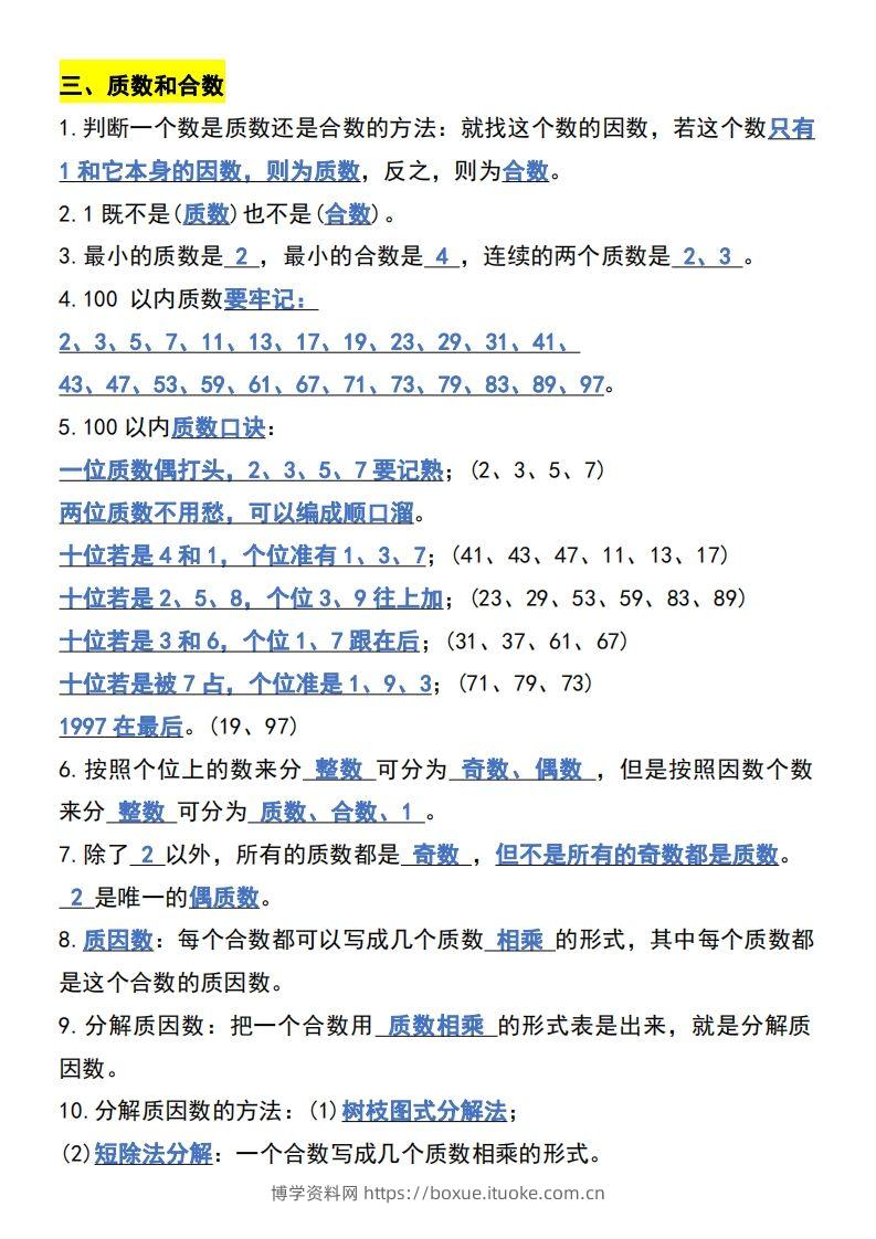 图片[2]-五年级下册数学开学必背知识考点-博学资料网