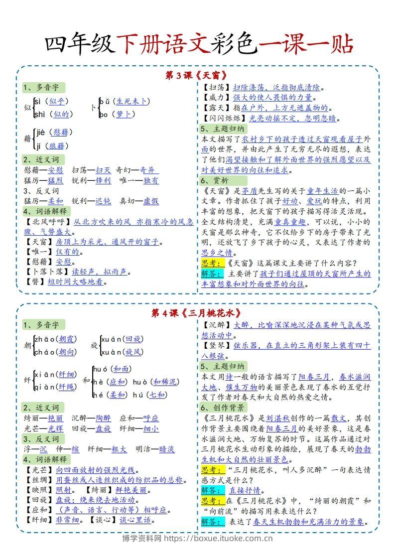 图片[2]-四年级下语文彩色一课一贴全-博学资料网