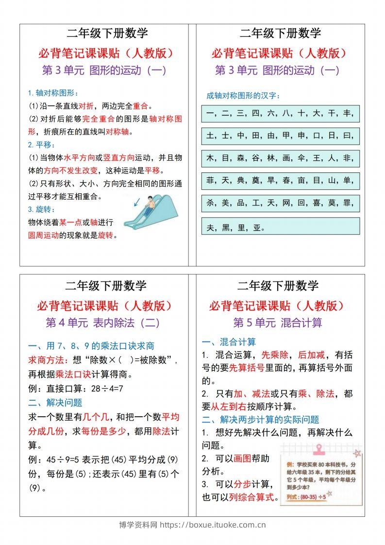 图片[2]-二下数学必背笔记课课贴13条（人教版）4页-博学资料网