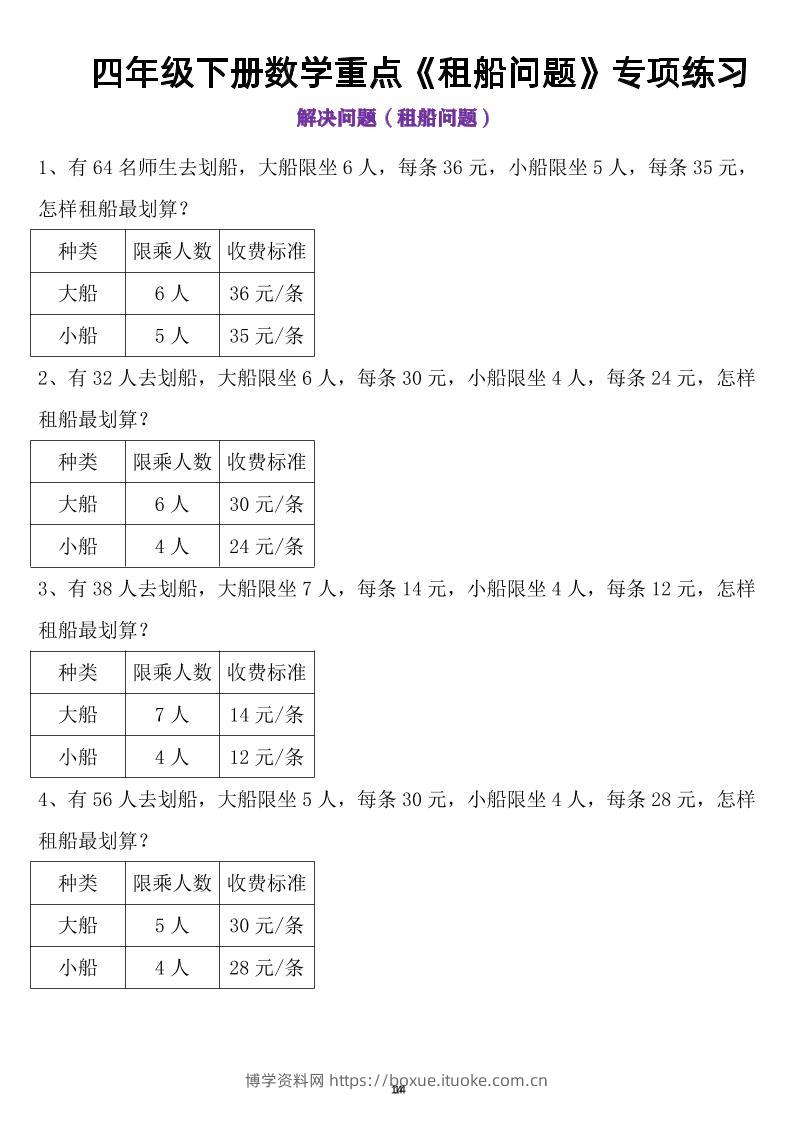 四年级下数学租船问题(4)-博学资料网