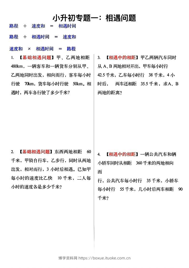 六年级小升初必考应用题12大专题（空白版）-博学资料网