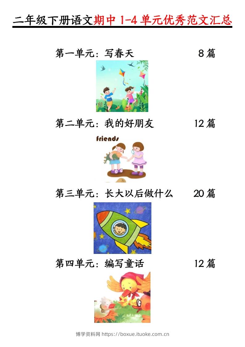 二下语文1-4单元【看图写话】-博学资料网