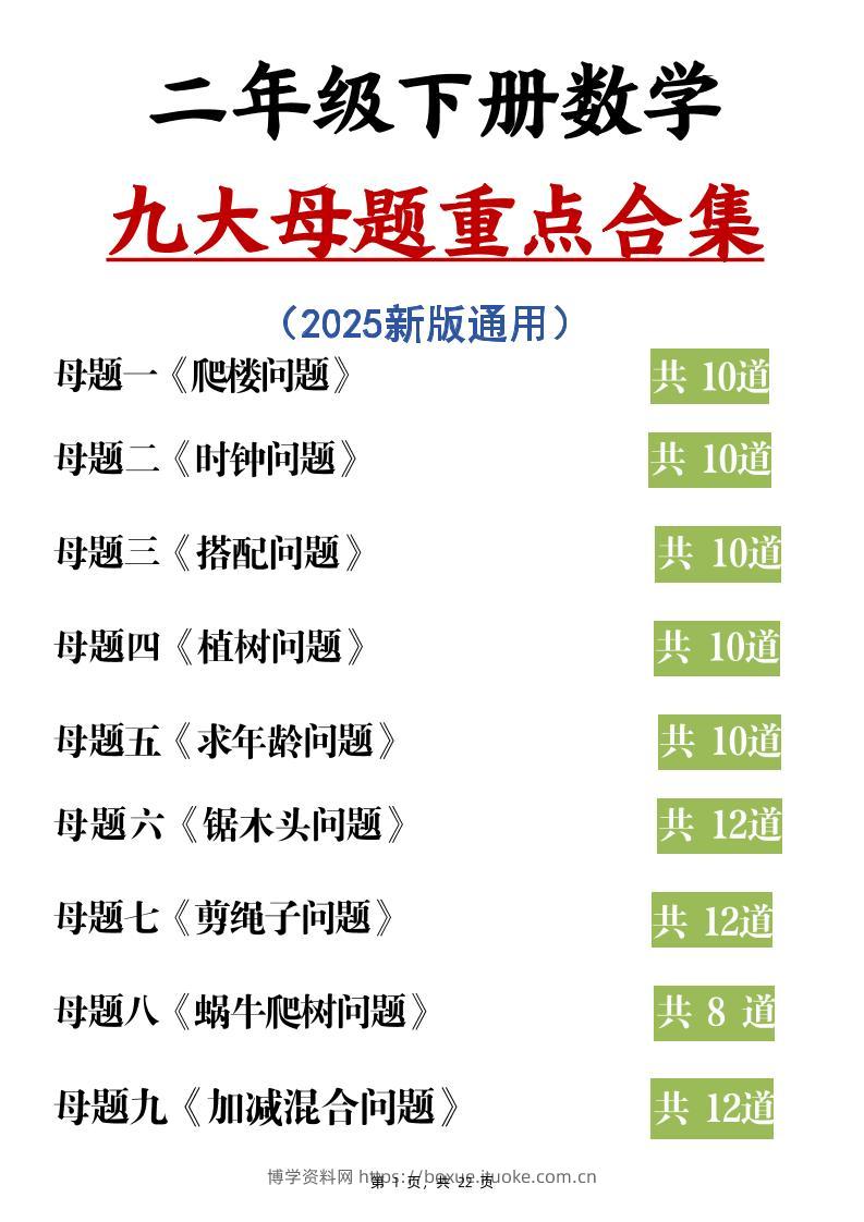 二下数学九大母题重点合集（含答案22页）-博学资料网
