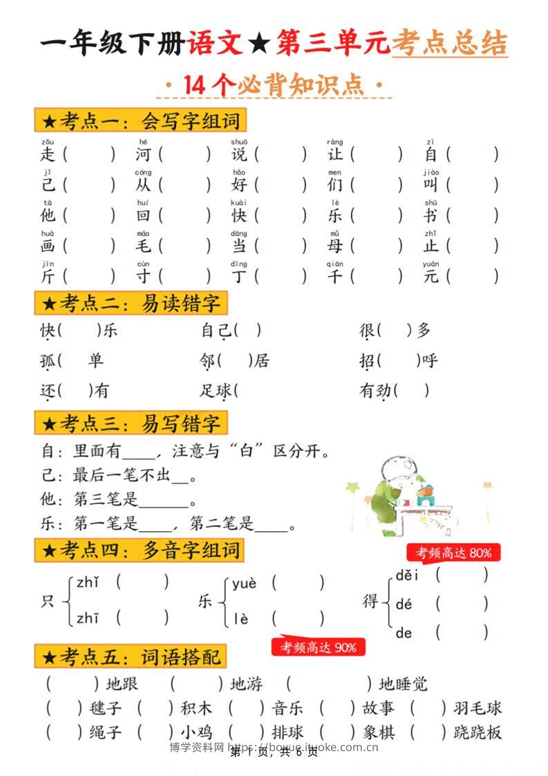 一下语文第三单元考点总结（含练习6页）-博学资料网