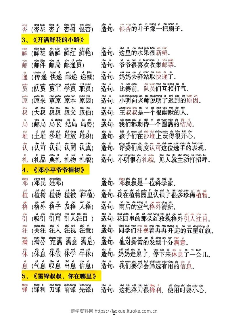 图片[2]-2025新二下语文同步生字拼音组词造句13页-博学资料网