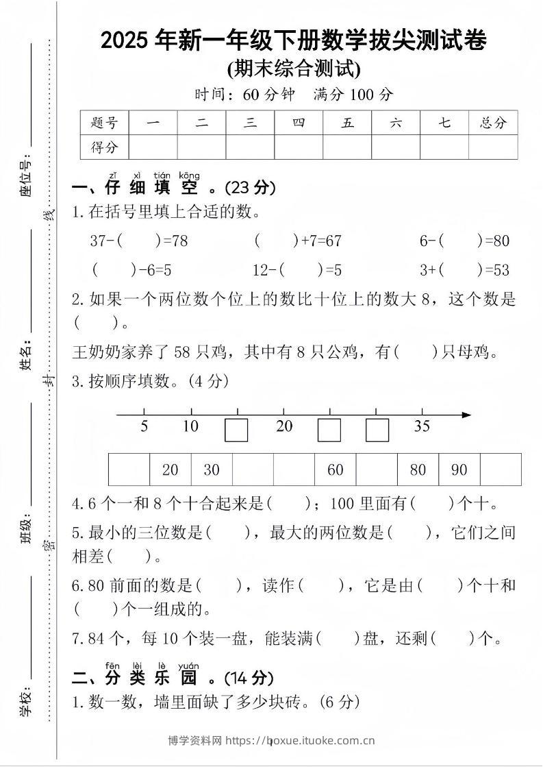 25人教版一下数学期末拔尖综合测试卷（含答案5页）-博学资料网