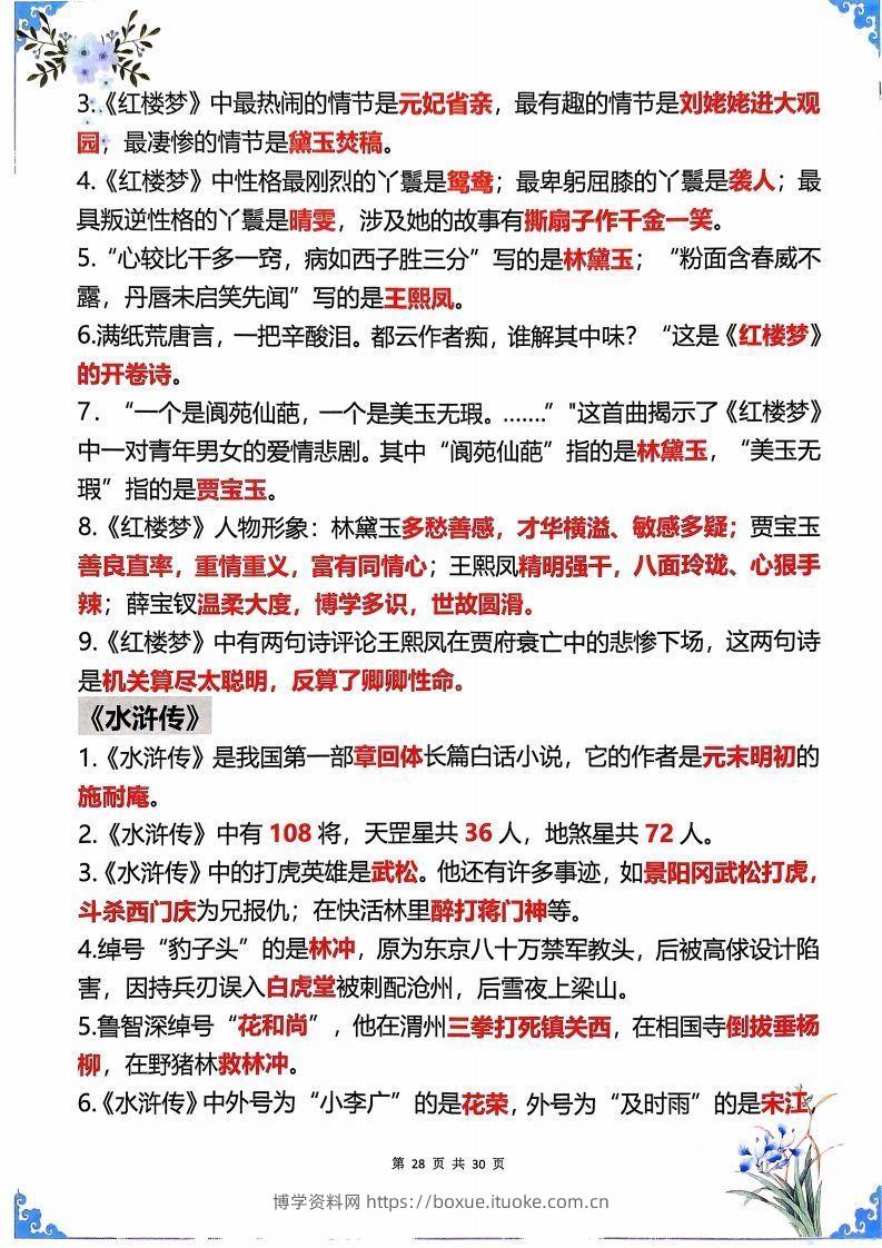 图片[2]-【四大名著】五年级下册语文四大名著常考知识点-博学资料网