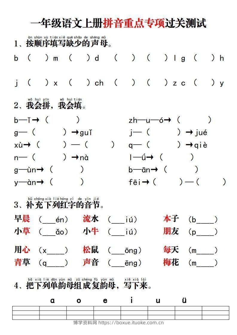 【拼音】拼音重点专项过关测试-博学资料网