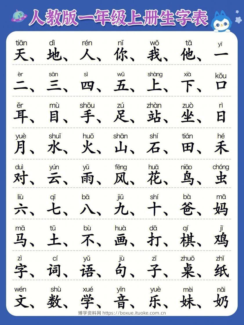 一年级上册必认300字-博学资料网