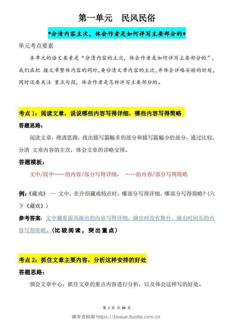 图片[2]-六下语文阅读理解与答题模板88页-博学资料网