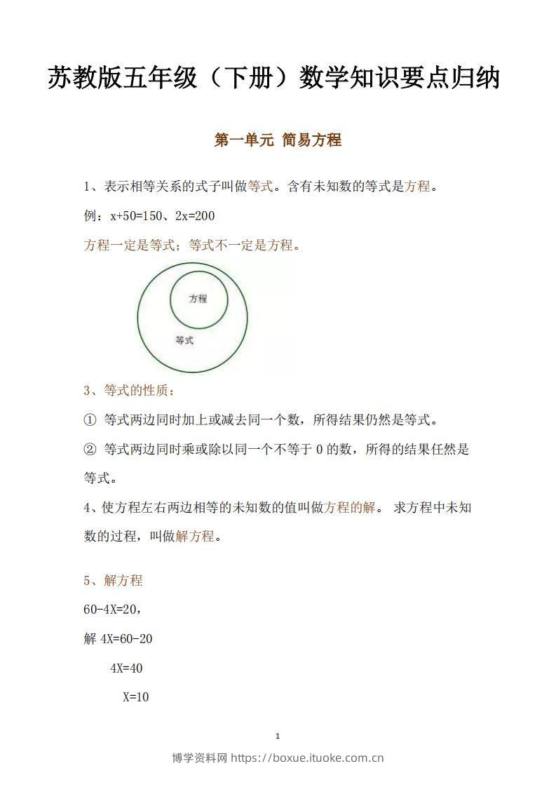 五下数学：苏教版数学知识点-博学资料网