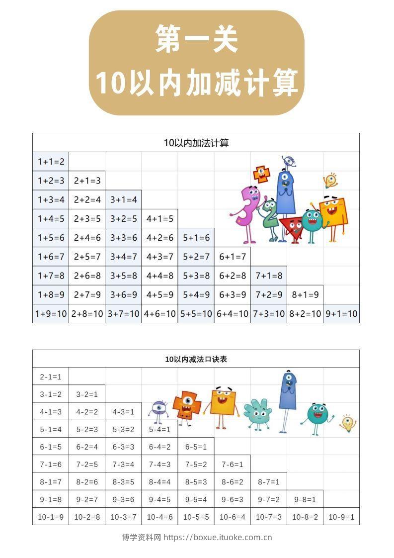【数学】第一关：10以内加减计算-博学资料网