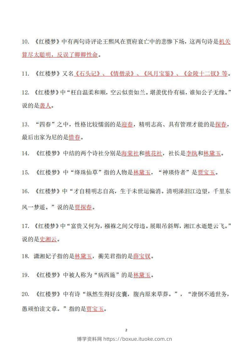 图片[2]-四大名著必考知识点《红楼梦》_知识点-博学资料网
