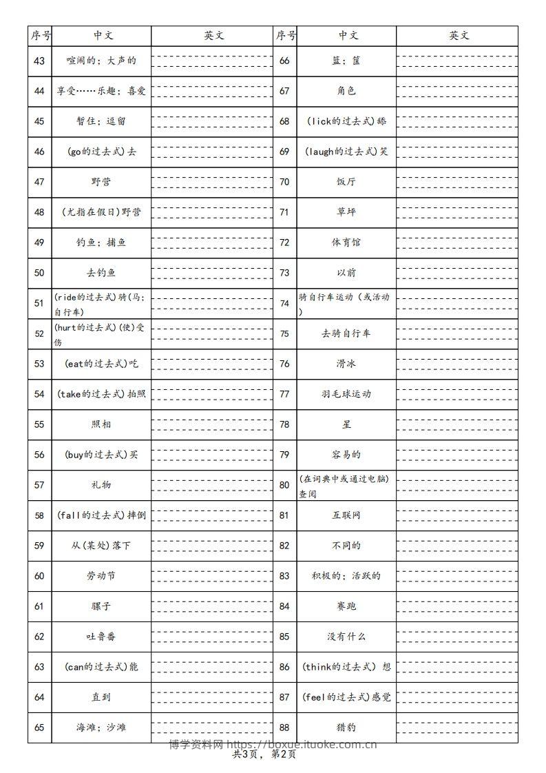 图片[2]-【默写】25春人教pep六下英语单词默写表（3页）-博学资料网