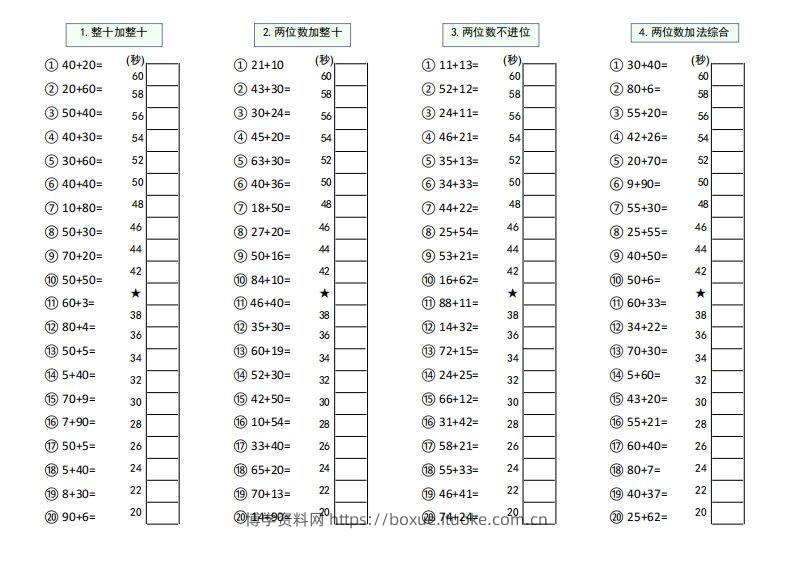 【数学】难度5：100以内大数计算闯关-博学资料网