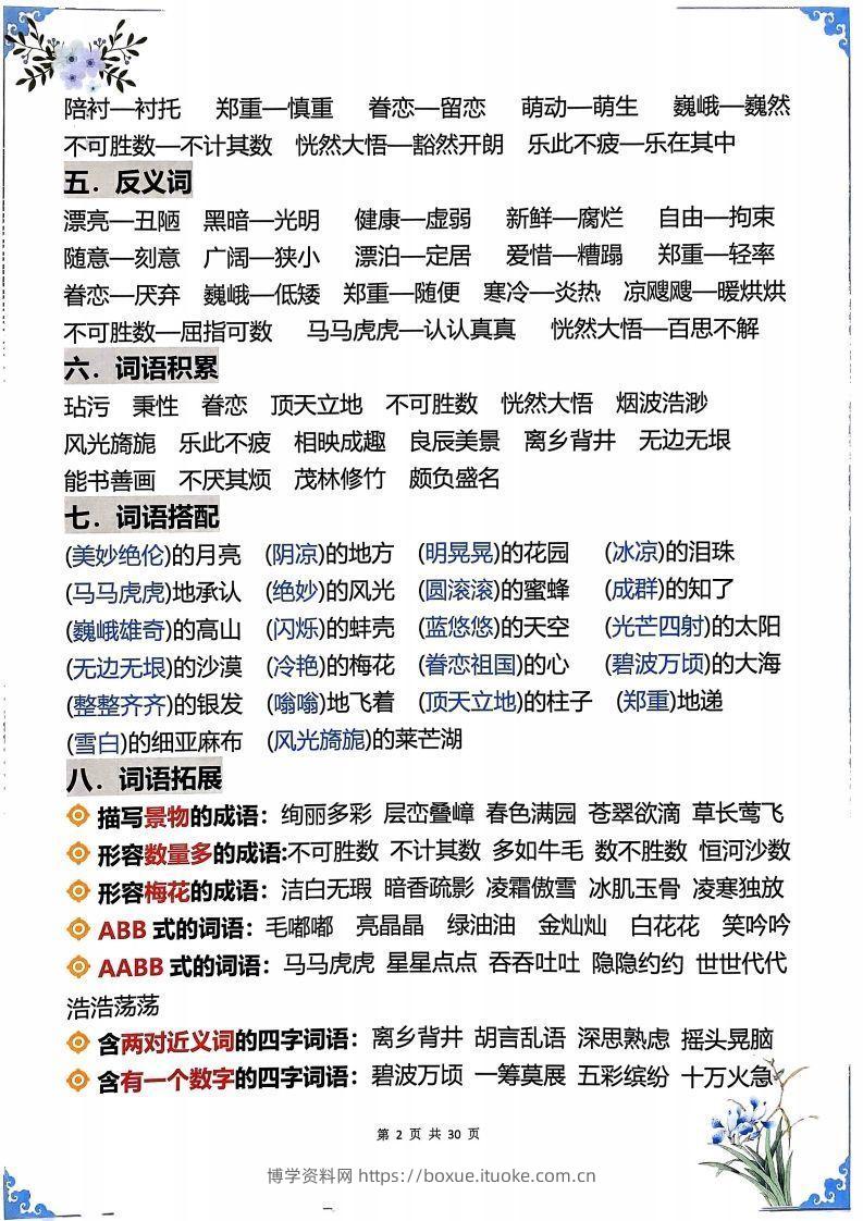 图片[2]-【知识点】五下语文1-8单元学霸重点知识梳理30页-博学资料网