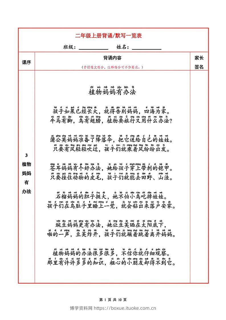 二上语文必背内容+默写表-博学资料网