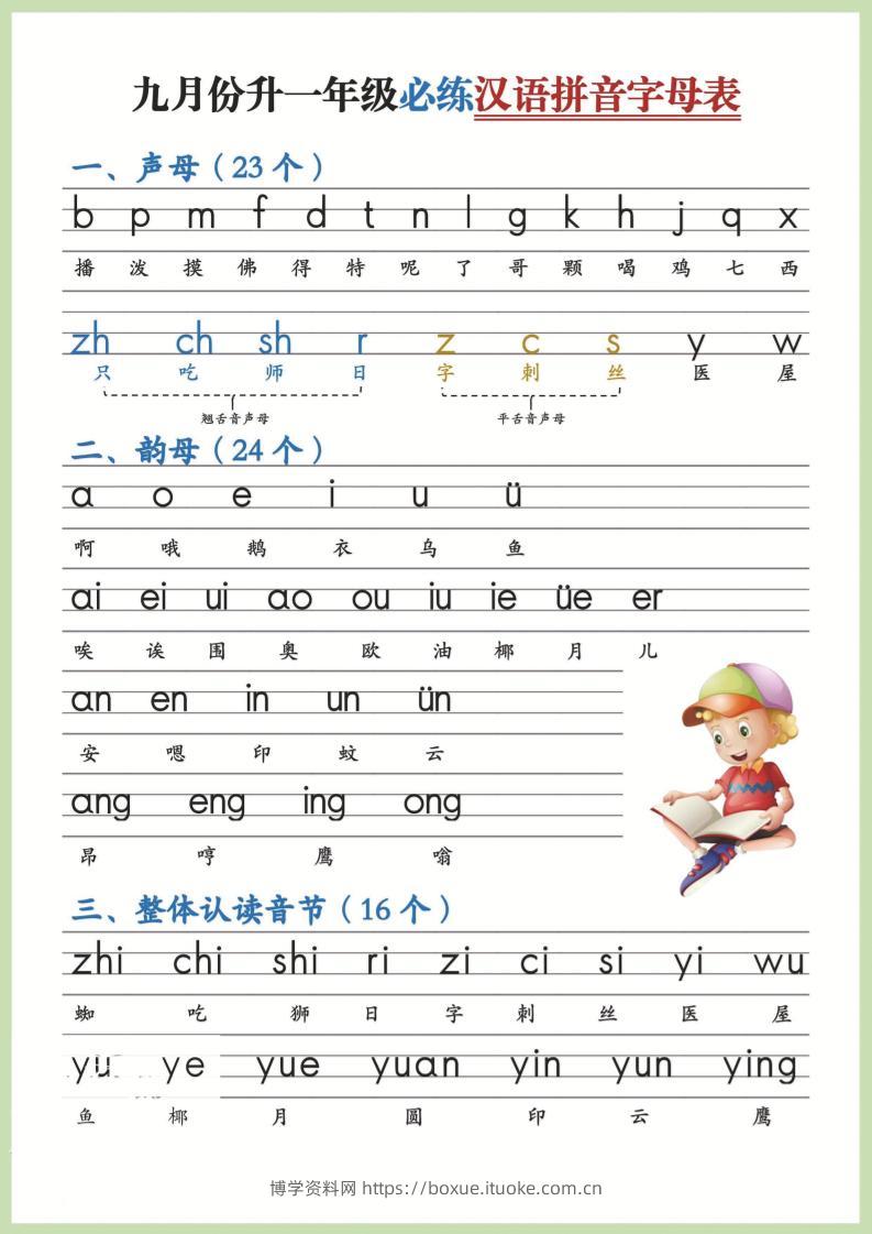 幼小衔接！语文九月份升一年级必练汉语拼音-声母-博学资料网