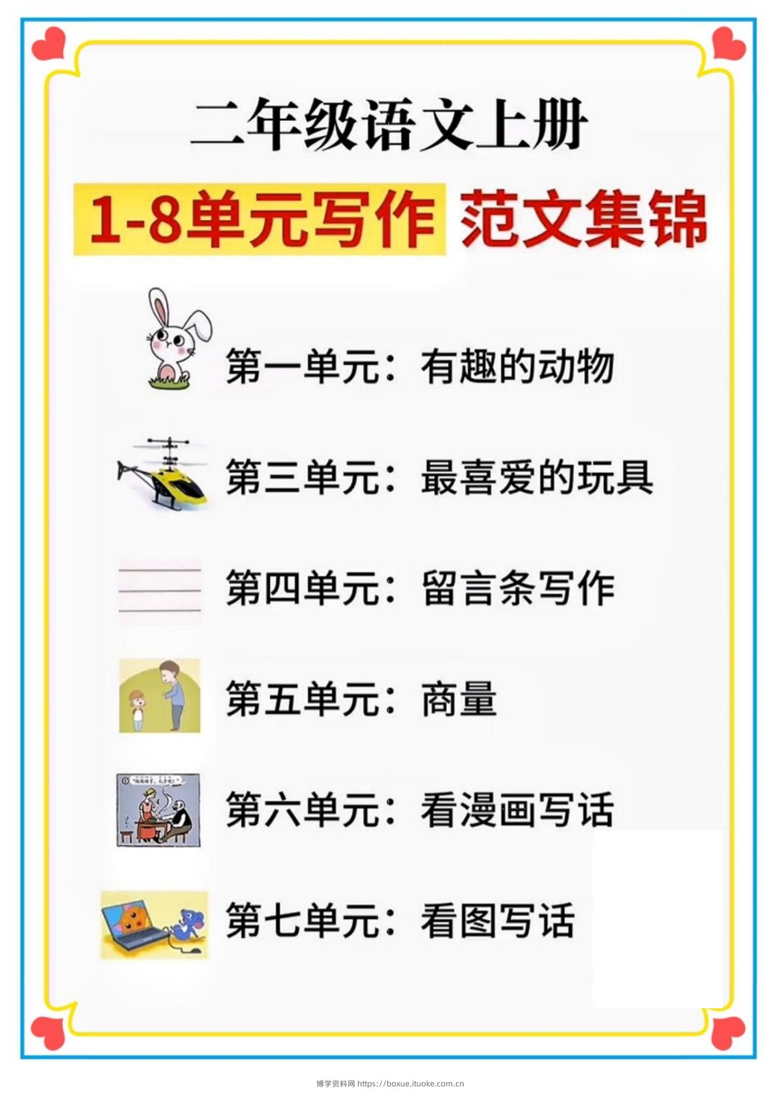 二年级语文上册1-8单元看图写话范文集锦-博学资料网