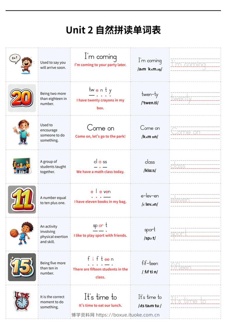 2025年秋译林版四上英语Unit2自然拼读单词表-博学资料网