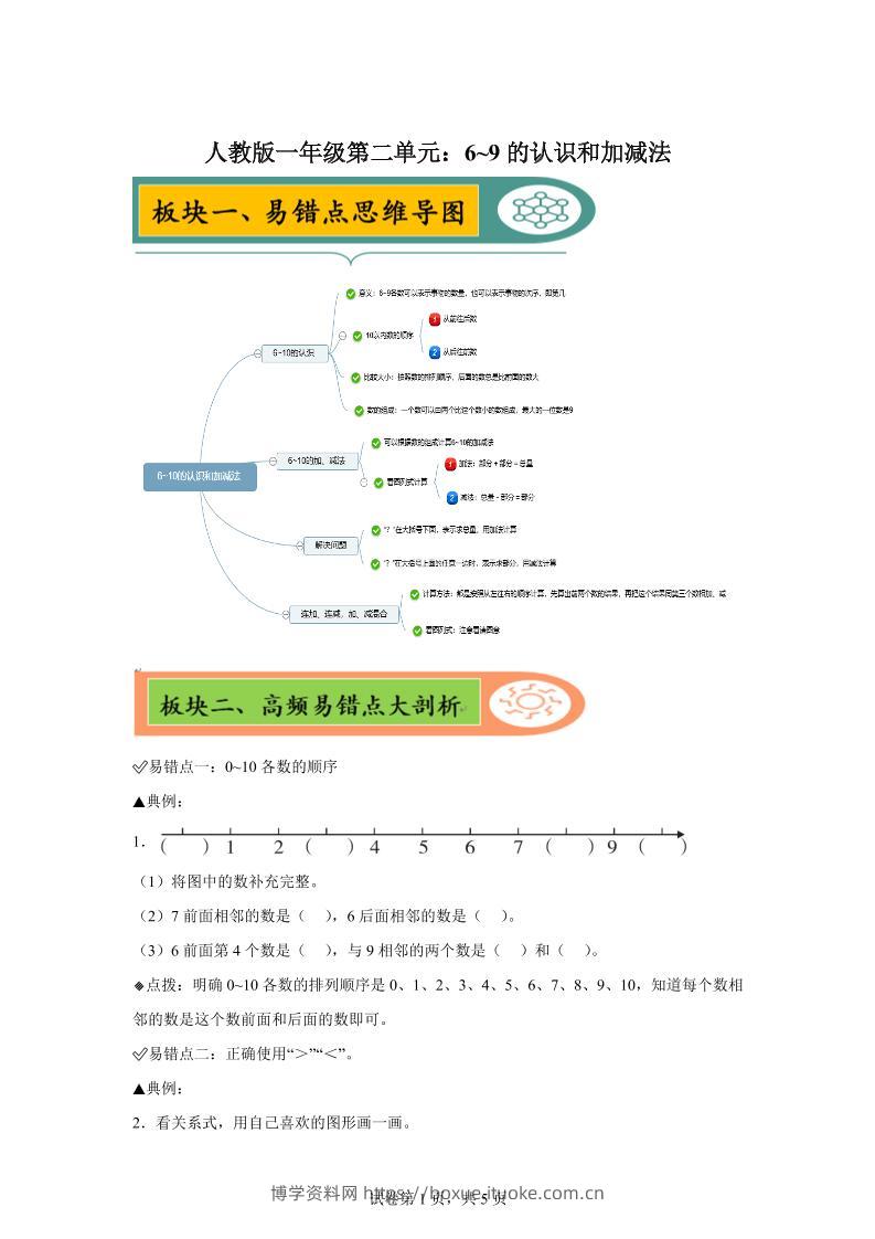 人教版数学一年级上册第二单元《6~9的认识和加减法》易错点大全-博学资料网