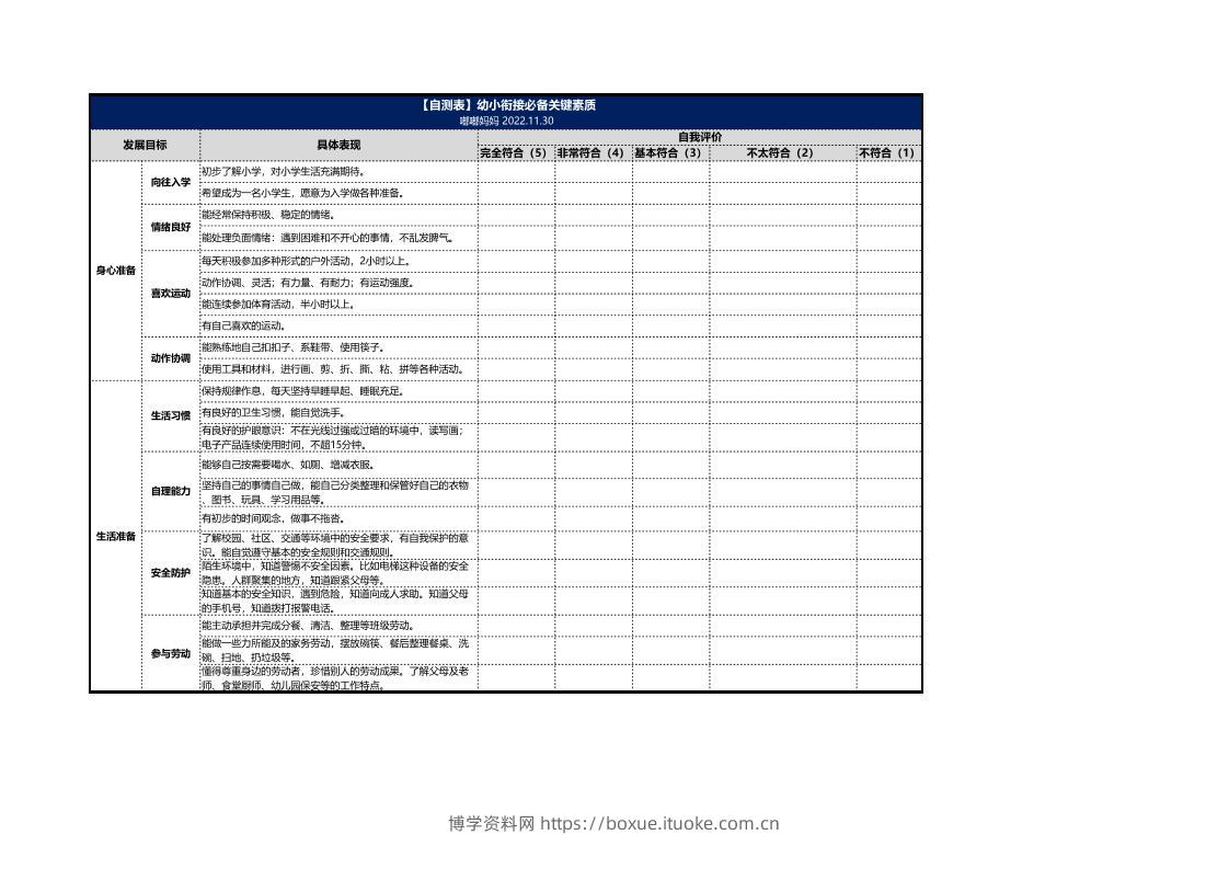 【自测表】幼小衔接语文必备关键素质（打印）-博学资料网