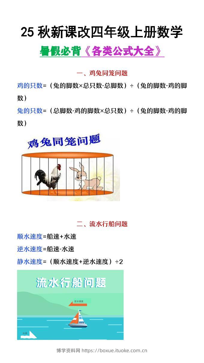 【2025秋新版】四年级上册数学各类公式汇总-博学资料网