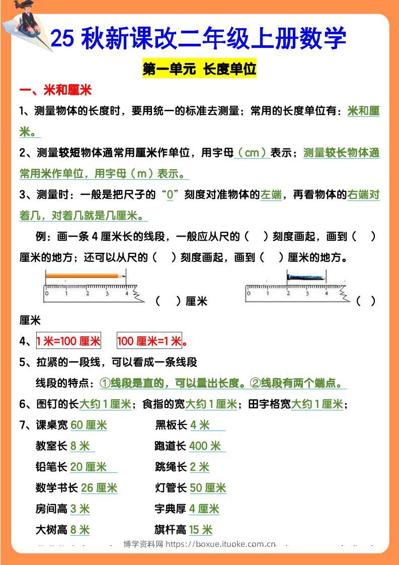 【2025秋新版】二年级上册数学期末知识考点-博学资料网