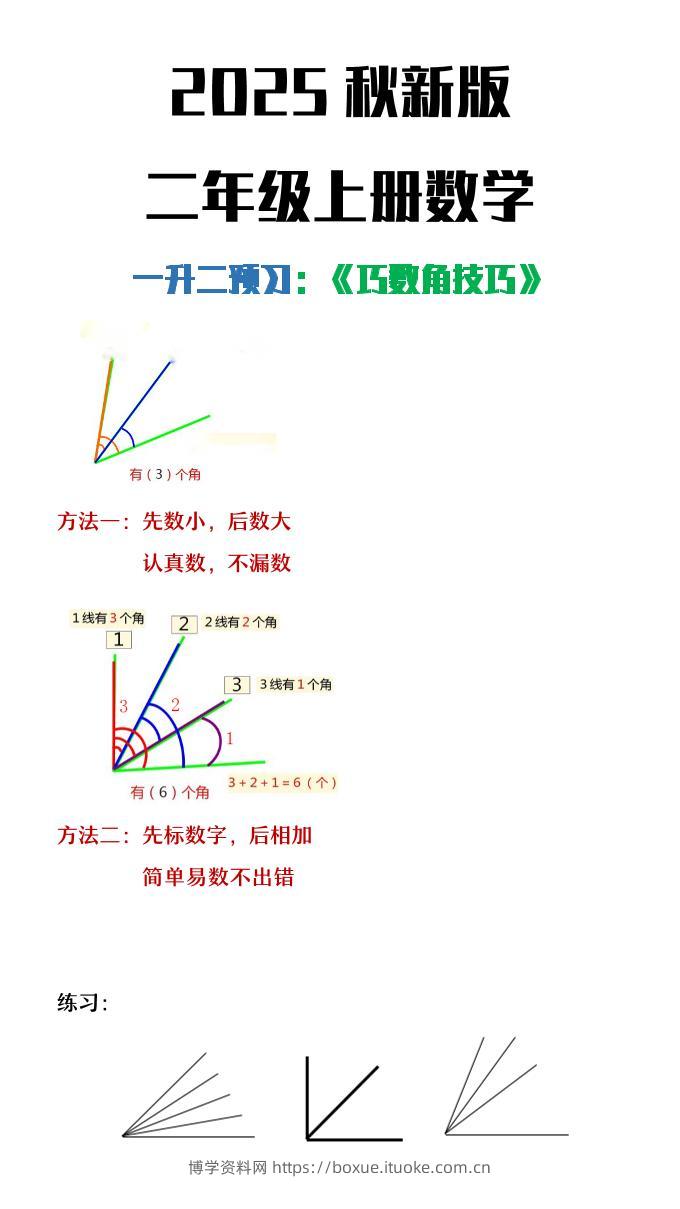 【2025秋新版】二年级上册数学巧数角的技巧-博学资料网